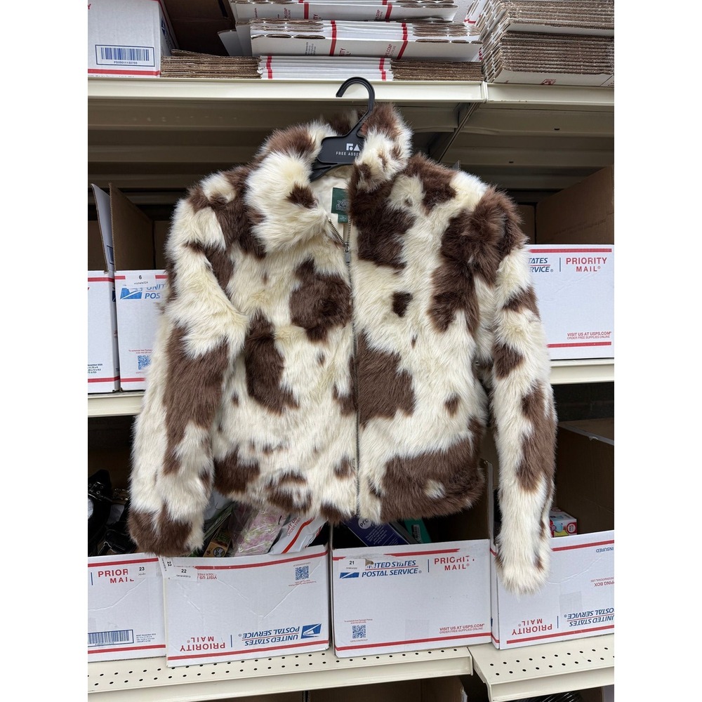#33 Wild Fable Women's Brown and White Cow Print Jacket Size XXS
